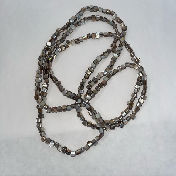 Mother of Pearl Long Beaded Necklace | Earthy Neutral Shell Jewelry 68” - Picture 4 of 5